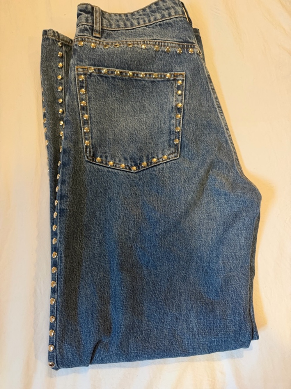 Reformation Cary High Rise Wide Leg Jeans  Studded